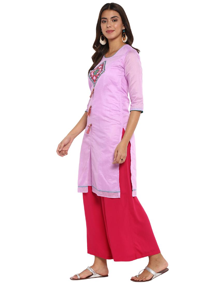 embroidered straight kurta with tassels - 15636167 - Zoom Image - 2