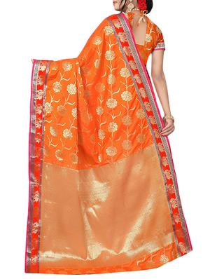 floral zari motif banarasi saree with blouse - 15636399 - Standard Image - 2