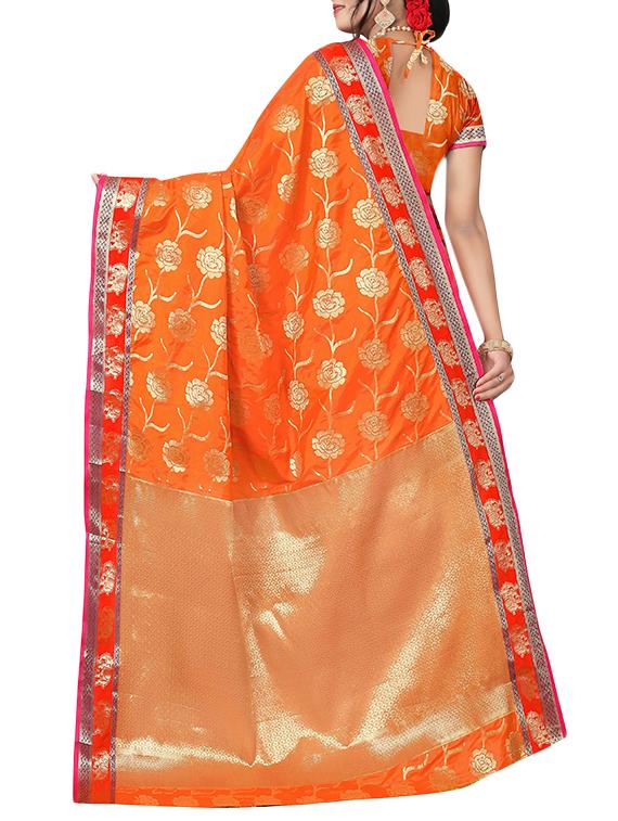 floral zari motif banarasi saree with blouse - 15636399 - Zoom Image - 2