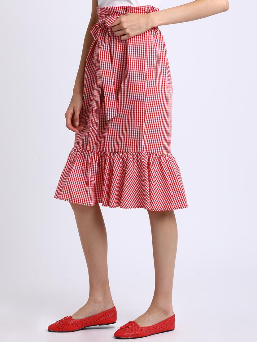 checkered tie up waist skirt - 15637130 - Zoom Image - 2