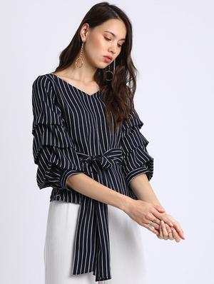 tie up front striped top - 15637135 - Standard Image - 2
