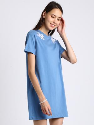 azure blue embroidered shift dress - 15637826 - Standard Image - 2
