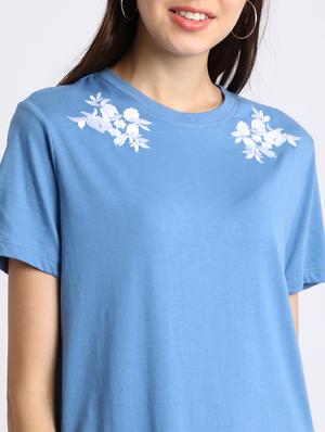 azure blue embroidered shift dress - 15637826 - Standard Image - 5
