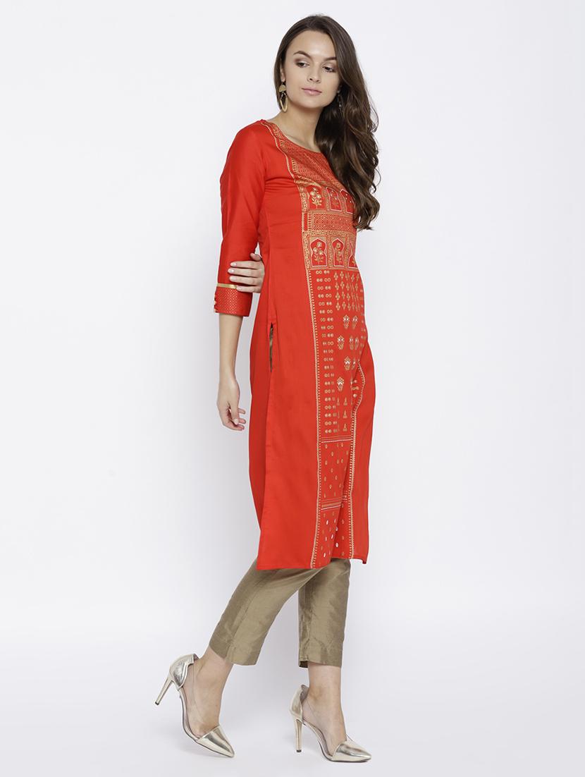foil print straight kurta - 15640220 - Zoom Image - 2