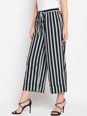 striped tie up waist wide leg trouser - 15640850 - Standard Image - 2