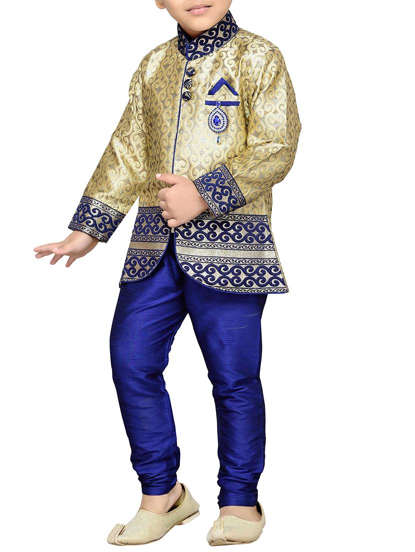 blue silk blend kurta set - 15640933 - Zoom Image - 2