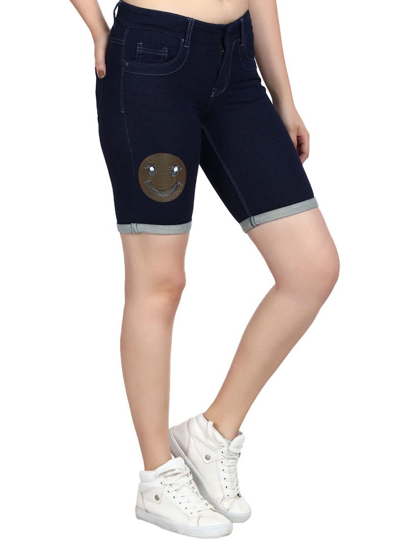 graphic patch turn-up hem shorts - 15644383 - Zoom Image - 2