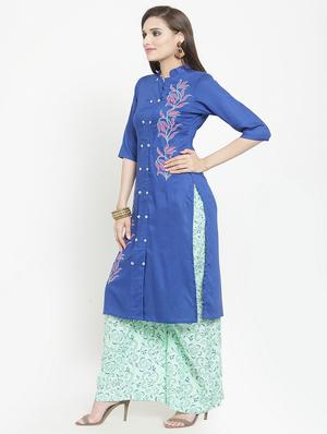 Block printed kurta with palazzo set - 15645538 - Standard Image - 2