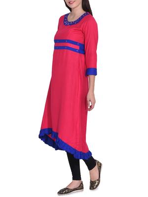 Ruffle hem a-line solid kurta - 15645859 - Standard Image - 2