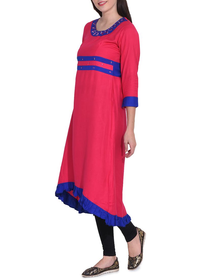 Ruffle hem a-line solid kurta - 15645859 - Zoom Image - 2