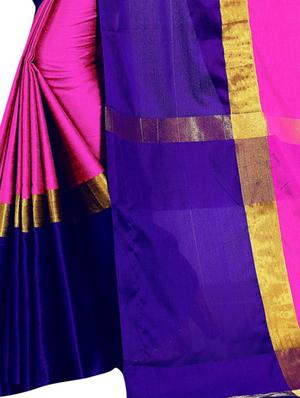 contrast zari border saree with blouse - 15646052 - Standard Image - 2