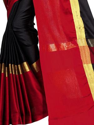 contrast zari border saree with blouse - 15646055 - Standard Image - 2