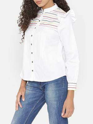 ruffled detail embroidered shirt - 15646160 - Standard Image - 2