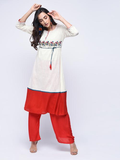 embroidered a-line kurta - 15647826 - Standard Image - 1