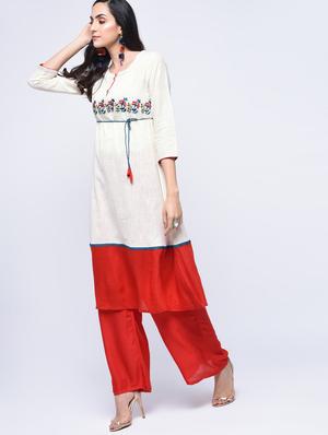 embroidered a-line kurta - 15647826 - Standard Image - 2