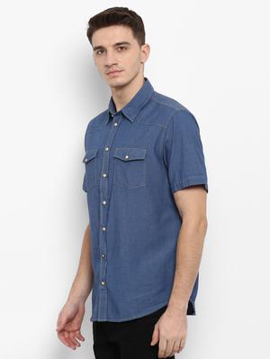 blue denim casual shirt - 15648660 - Standard Image - 2
