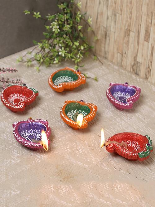aapno rajasthan mango design handpainted terracotta diyas - set of 6 - 15649183 - Standard Image - 1