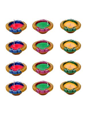 aapno rajasthan small handpainted wax filled terracotta diyas - set of 12 - 15649194 - Standard Image - 2