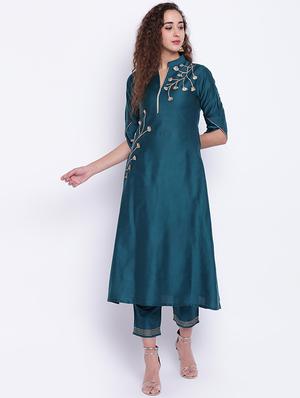 gota work kurta with pant set - 15649783 - Standard Image - 2