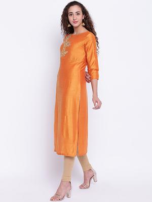 Embroidered silk straight kurta - 15649808 - Standard Image - 2