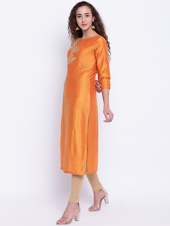 Embroidered silk straight kurta - 15649808 - Zoom Image - 2