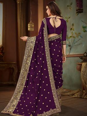 floral embroidered saree with blouse - 15650445 - Standard Image - 2