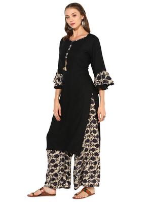 Printed layered bell sleeved kurta with palazzo set - 15652552 - Standard Image - 2