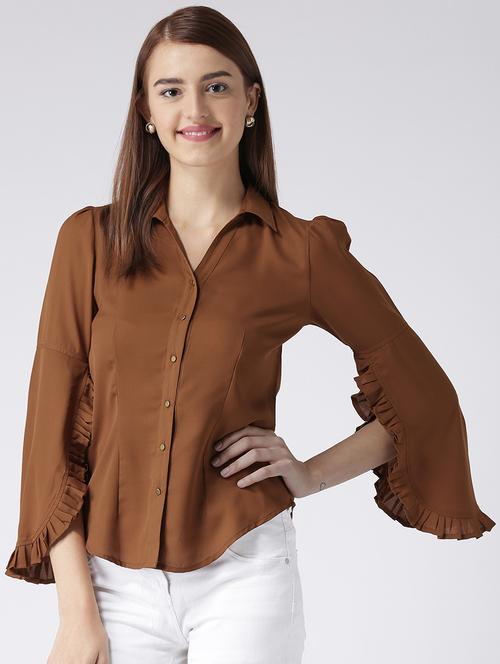 frill detail slit sleeved shirt - 15652764 - Standard Image - 1