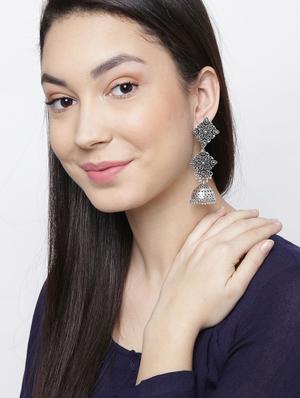 silver tone jhumka - 15653644 - Standard Image - 2