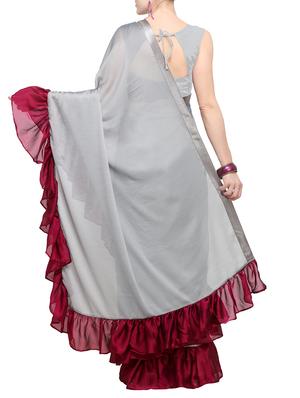 contrast ruffle border saree with blouse - 15655071 - Standard Image - 2