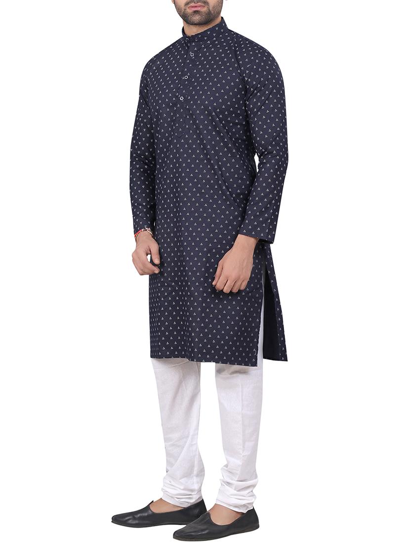 blue cotton kurta pyjama set - 15656063 - Zoom Image - 2