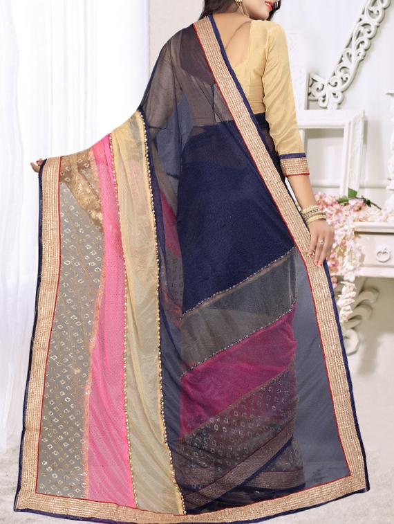Stripes bordered saree with blouse - 15656479 - Zoom Image - 2