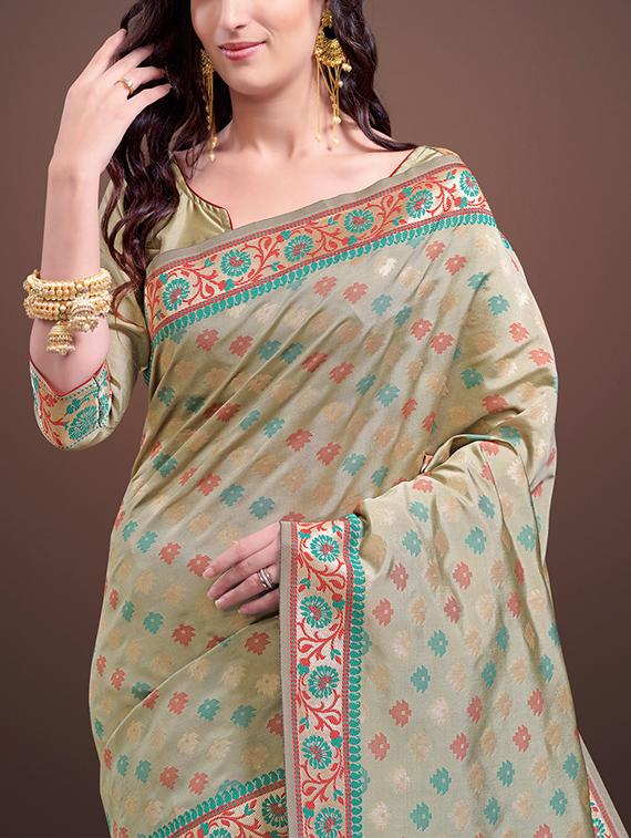 zari motif kanjivaram saree with blouse - 15656669 - Zoom Image - 2