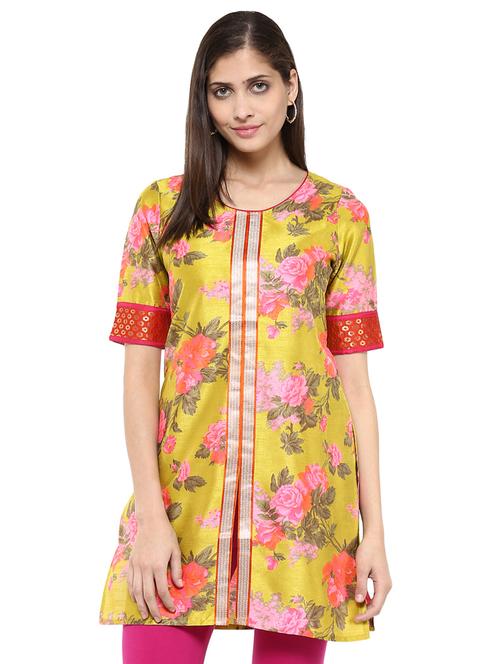 yellow synthetic straight kurti - 15659871 - Standard Image - 1