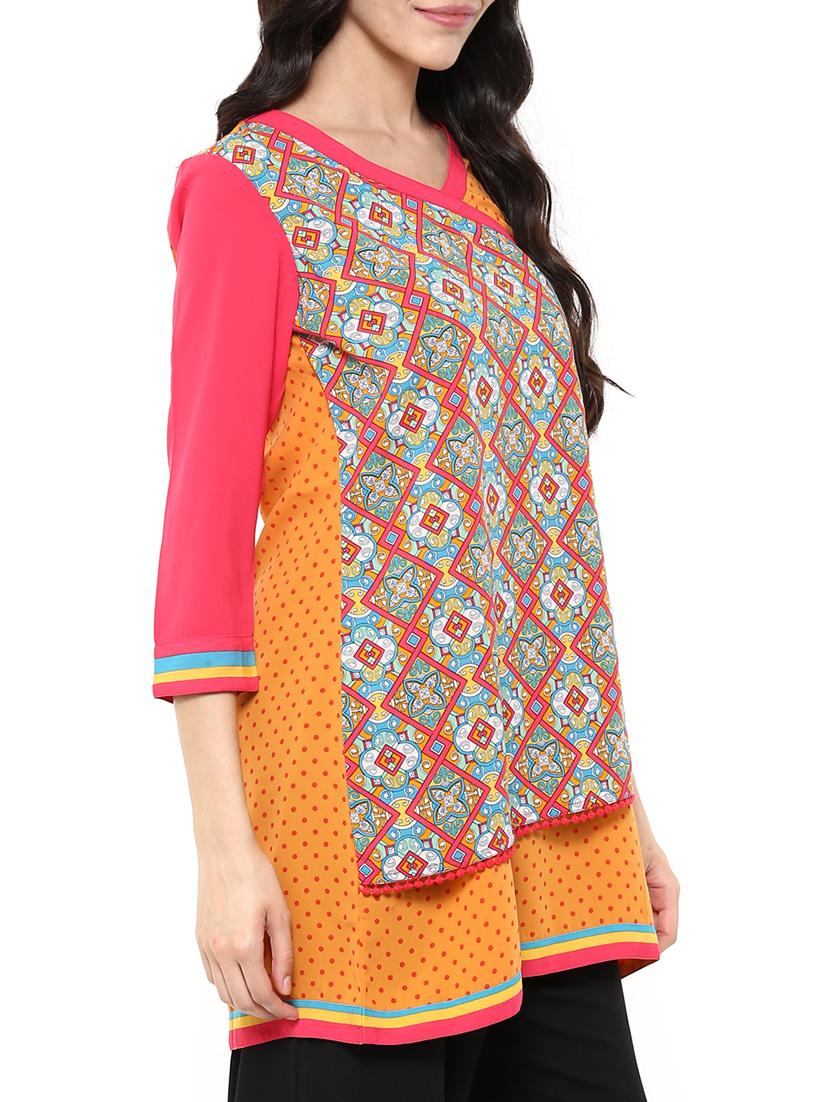 pink synthetic layered kurti - 15659877 - Zoom Image - 2