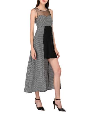 mesh yoke checkered asymmetric dress - 15661059 - Standard Image - 2