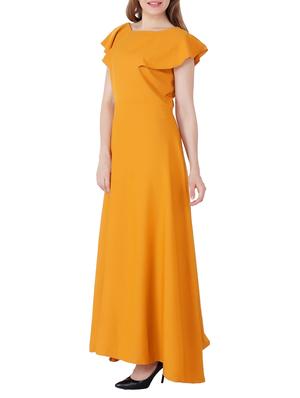mustard ruffle sleeved gown - 15661119 - Standard Image - 2