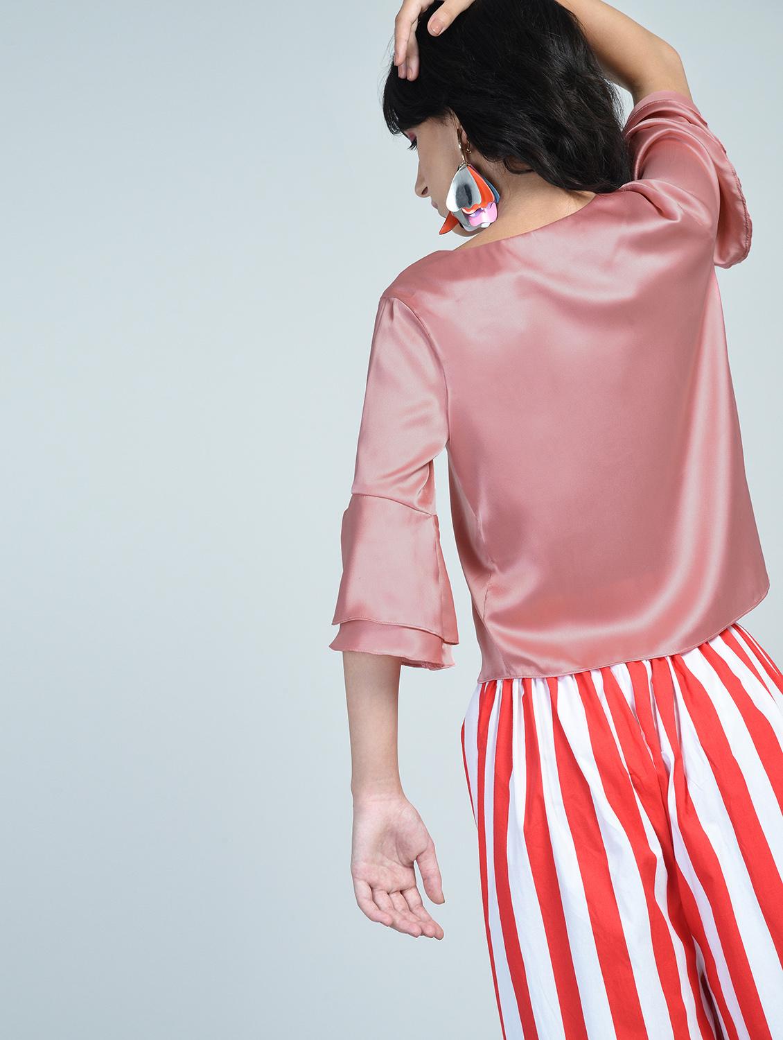bell sleeved pleated front top - 15671427 - Zoom Image - 2