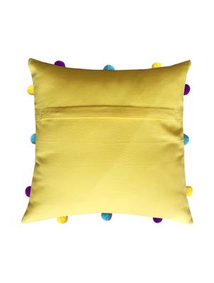 lushomes lemon chrome cushion cover with colorful pom poms (single pc, 12 x 12?) - 15671528 - Standard Image - 2