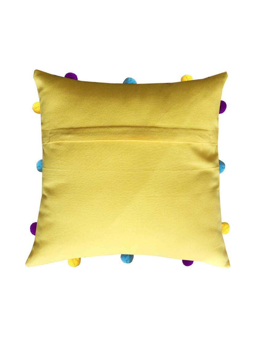 lushomes lemon chrome cushion cover with colorful pom poms (single pc, 12 x 12?) - 15671528 - Zoom Image - 2