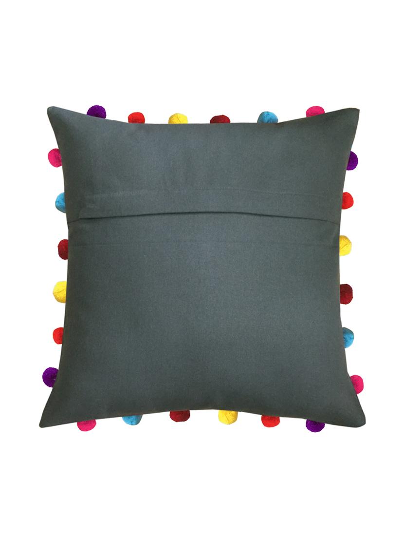 lushomes sedona sage cushion cover with colorful pom pom (single pc, 18 x 18?) - 15671567 - Zoom Image - 2