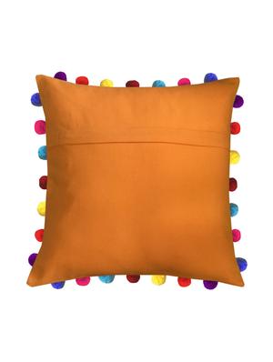 lushomes sun orange cushion cover with colorful pom poms (single pc, 20 x 20?) - 15671585 - Standard Image - 2