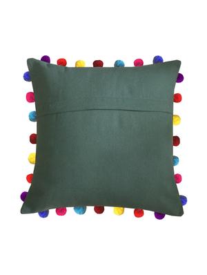 lushomes vineyard green cushion cover with colorful pom poms (single pc, 20 x 20?) - 15671587 - Standard Image - 2