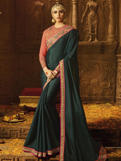 embroidered lace border saree with blouse - 15671998 - Standard Image - 1