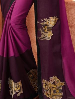conversational patchwork printed saree with blouse - 15672039 - Standard Image - 2