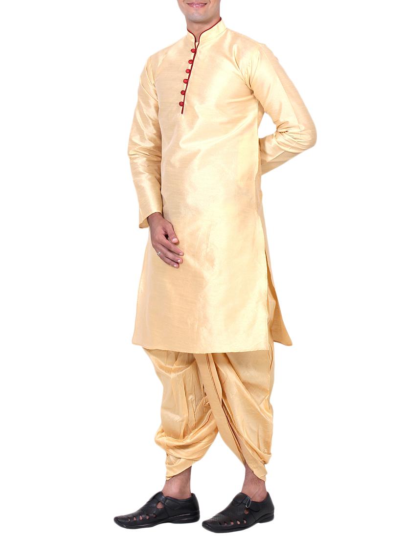 golden silk blend dhoti kurta set - 15673992 - Zoom Image - 2