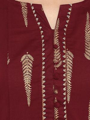 Burgundy a-line foil print kurta - 15676551 - Standard Image - 5