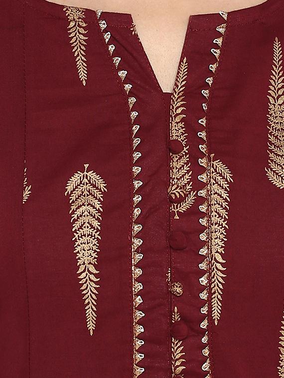 Burgundy a-line foil print kurta - 15676551 - Zoom Image - 5
