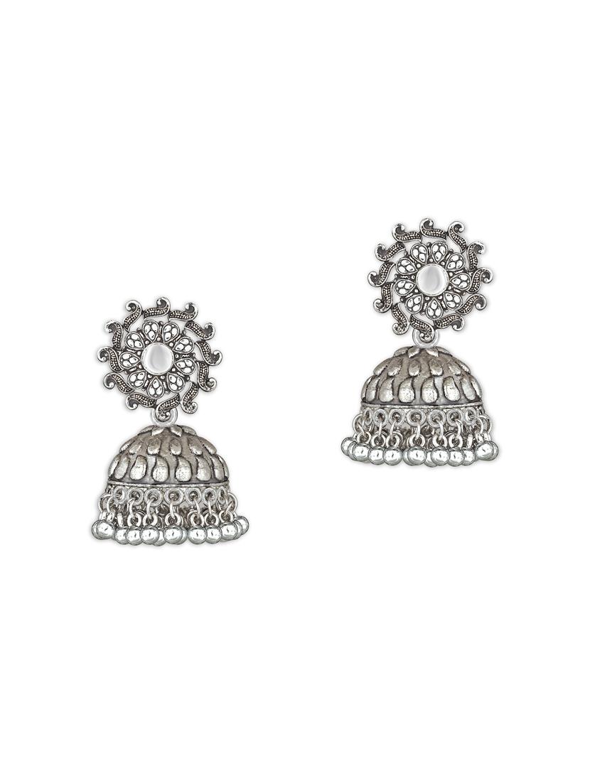 silver metal jhumka earring - 15678629 - Zoom Image - 2