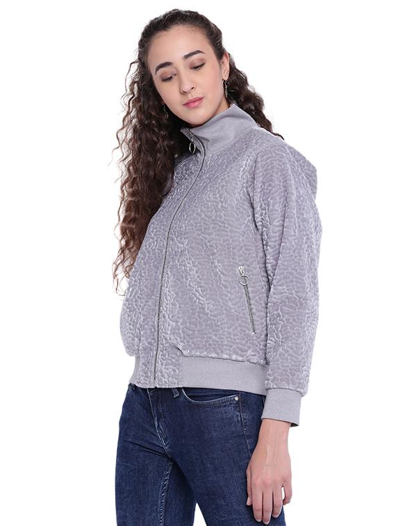 textured mock neck bomber jacket - 15679693 - Zoom Image - 2